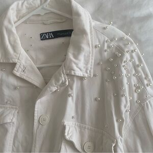 ZARA White Denim Pearl Jacket